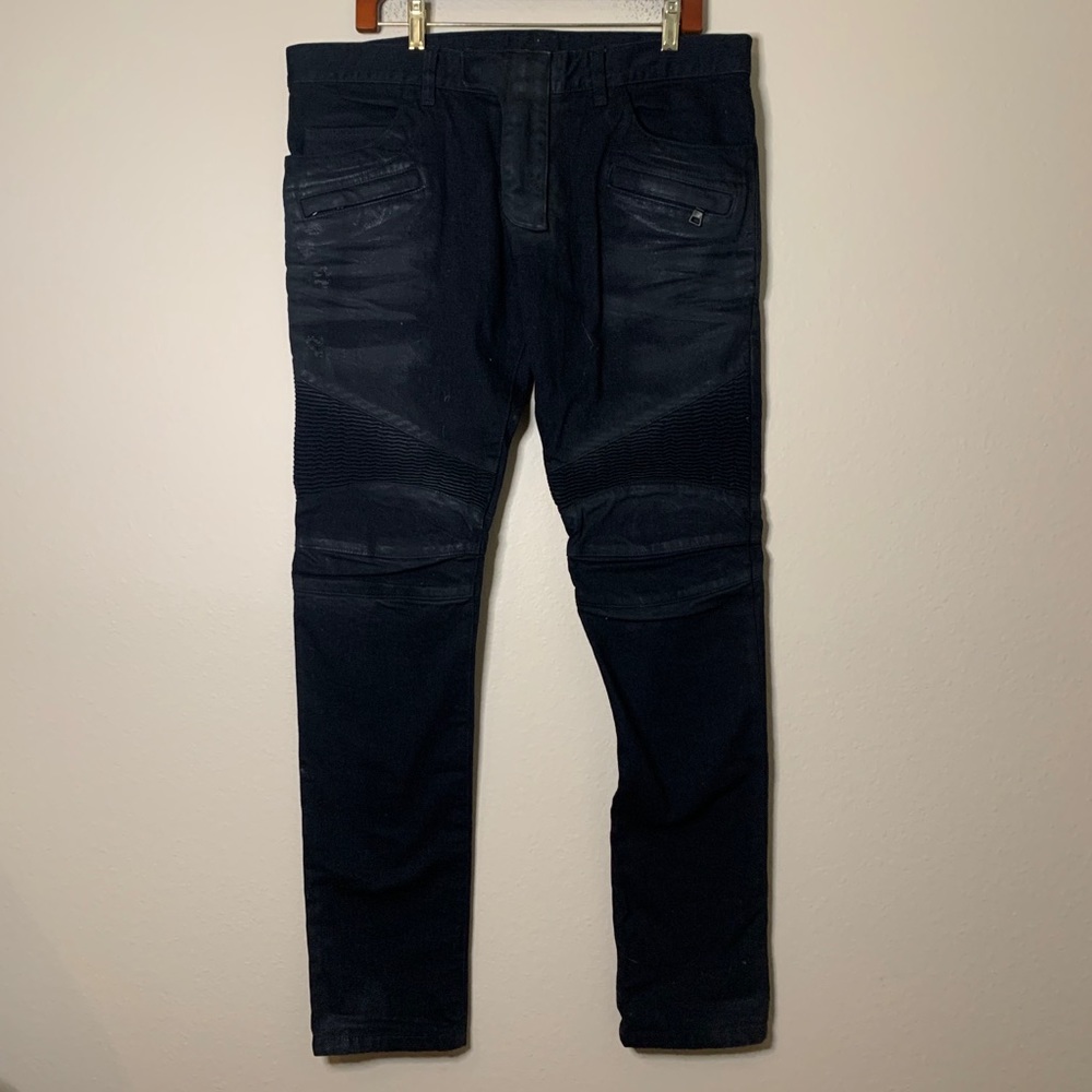 Balmain black distressed moto jeans - 34